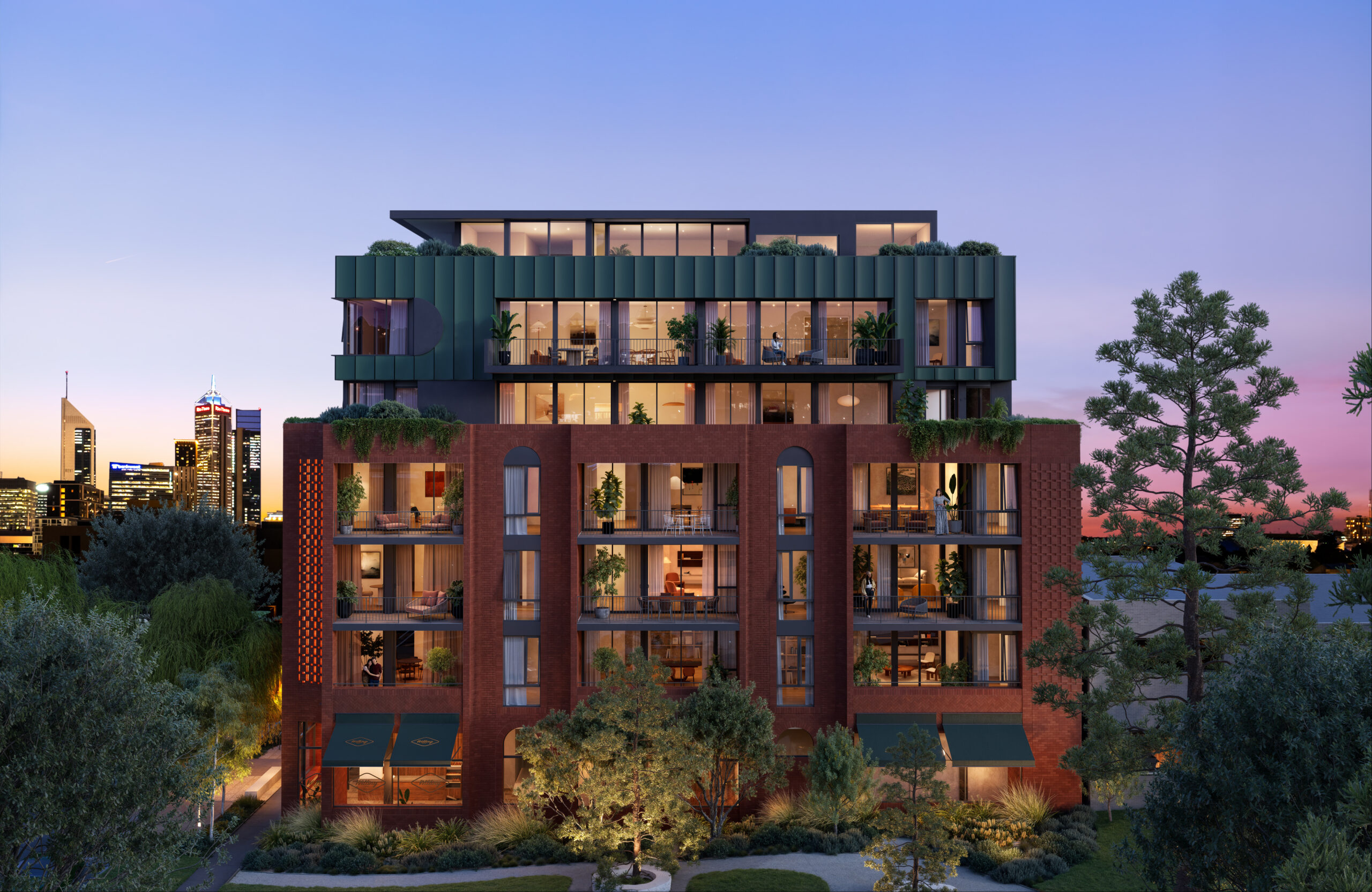 Render of the exterior view of Lake Street Apartments